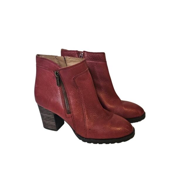 Lucky Brand Nilafa red leather booties, double zip, block heel. Size 8.5. - Picture 1 of 6